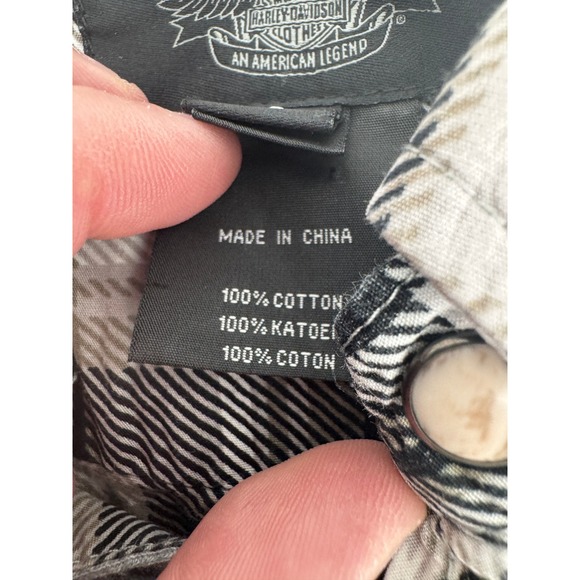 Harley Davidson Flannel Shirt XL Plaid Patches Button Up Embroidered Pearl Snaps - Picture 8 of 15